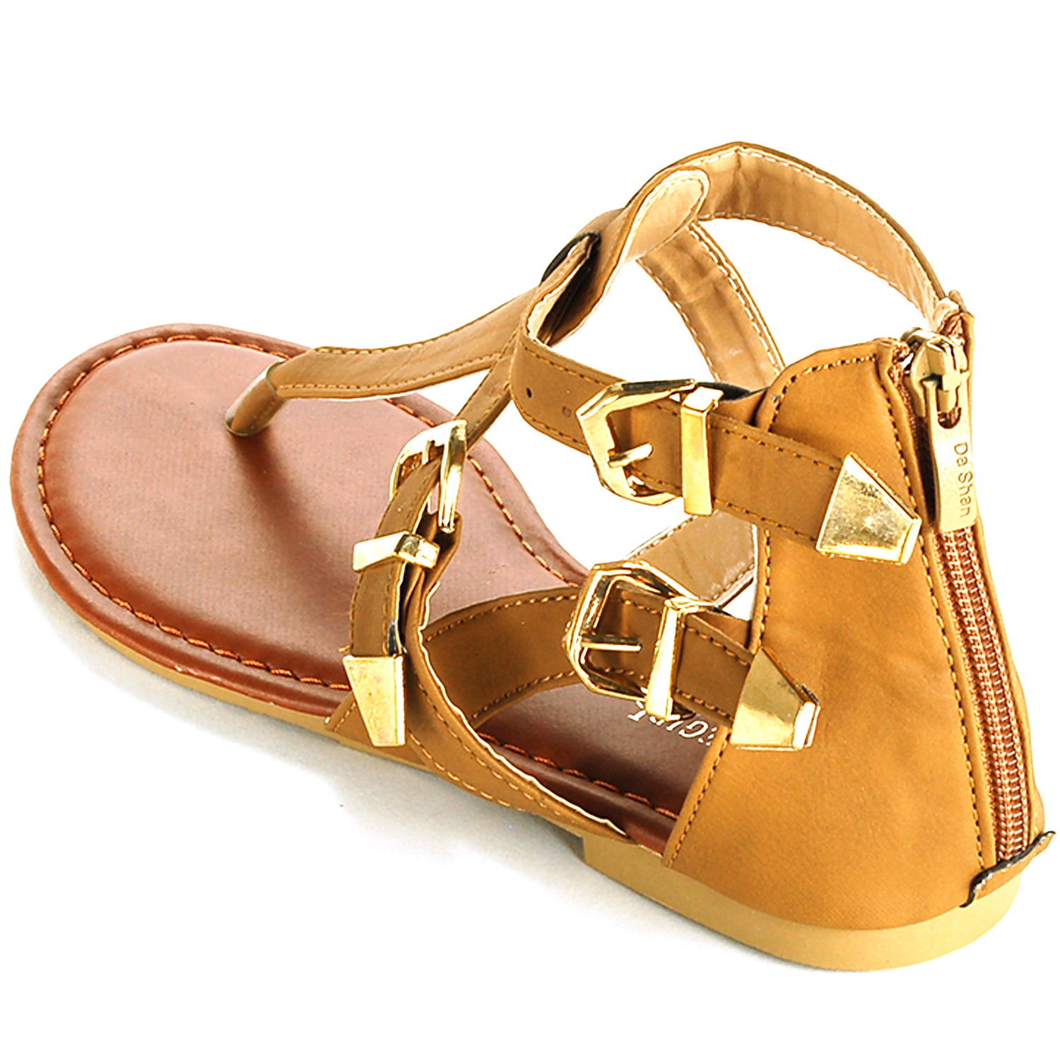 Womens Gladiator Sandals TStrap Thongs Roman Flats Back Zipper Flip